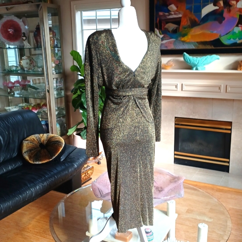 Bronze sparkly vintage cocktail dress by Jackie Betnard for Eklektic, size Small - Picture 3 of 4